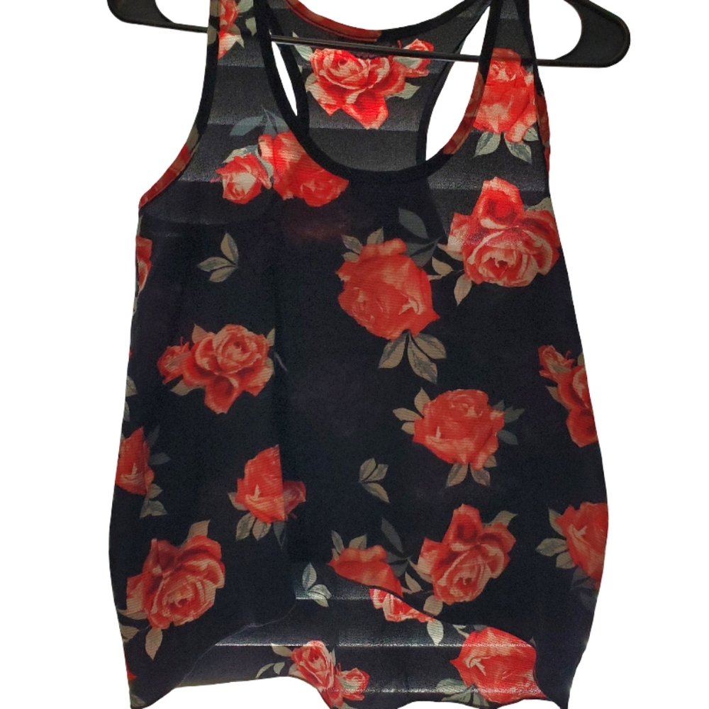 Discreet Black and Red Floral Tank Top